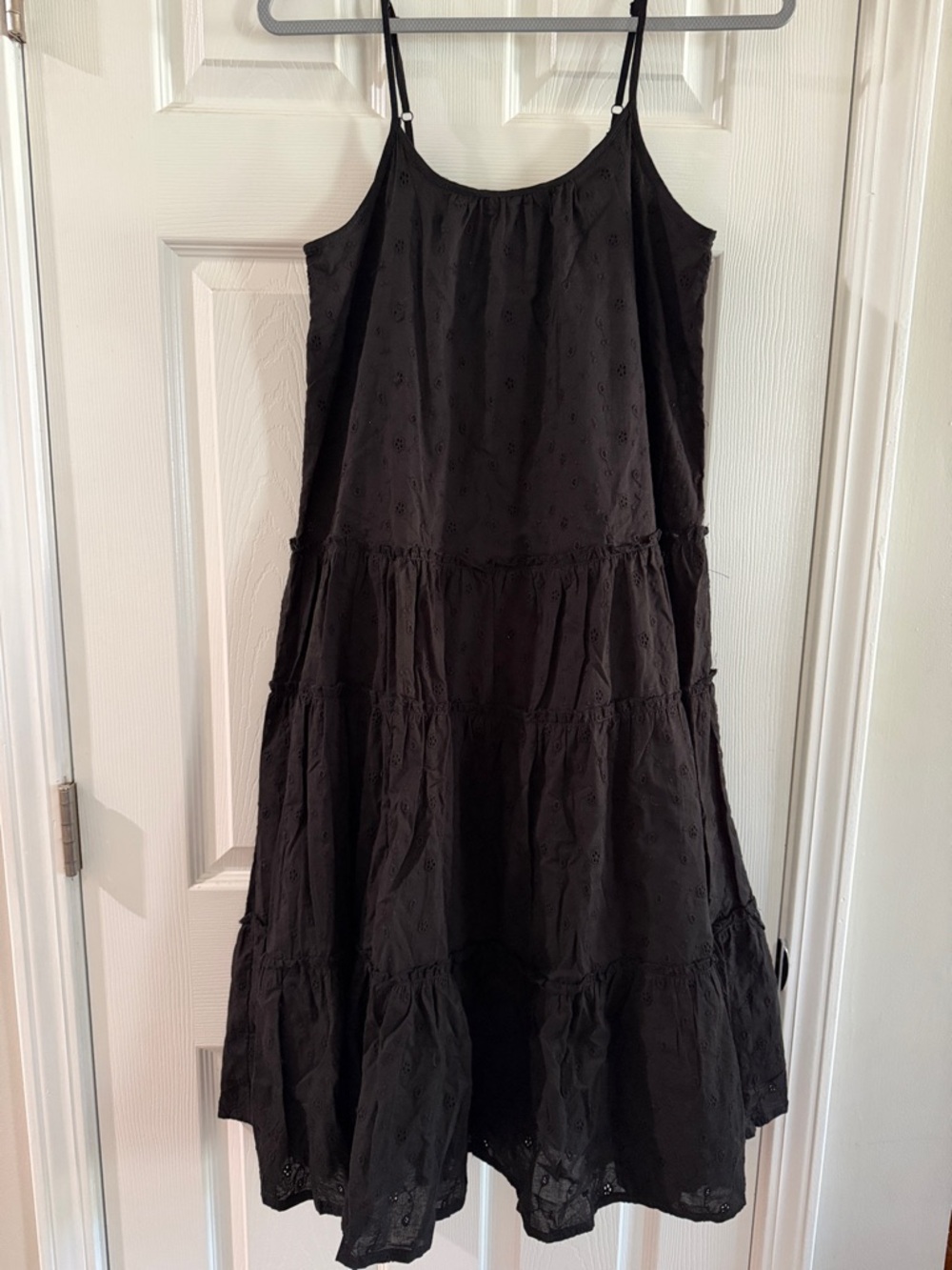 Black Eyelet Tiered Spaghetti Strap Dress